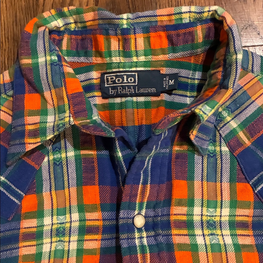 Polo by Ralph Lauren Plaid Men's Shirt - Blue, Orange, Green Western Style - Picture 2 of 6